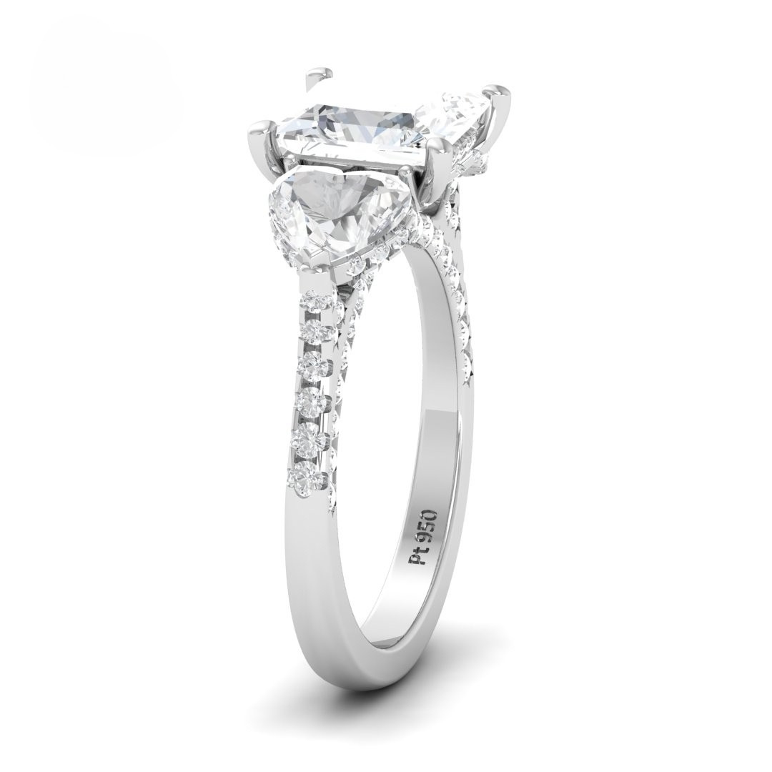 Vidhi Princess Cut Diamond Engagement Ring with Heart Cut Side Diamonds and 3D Diamond Band
