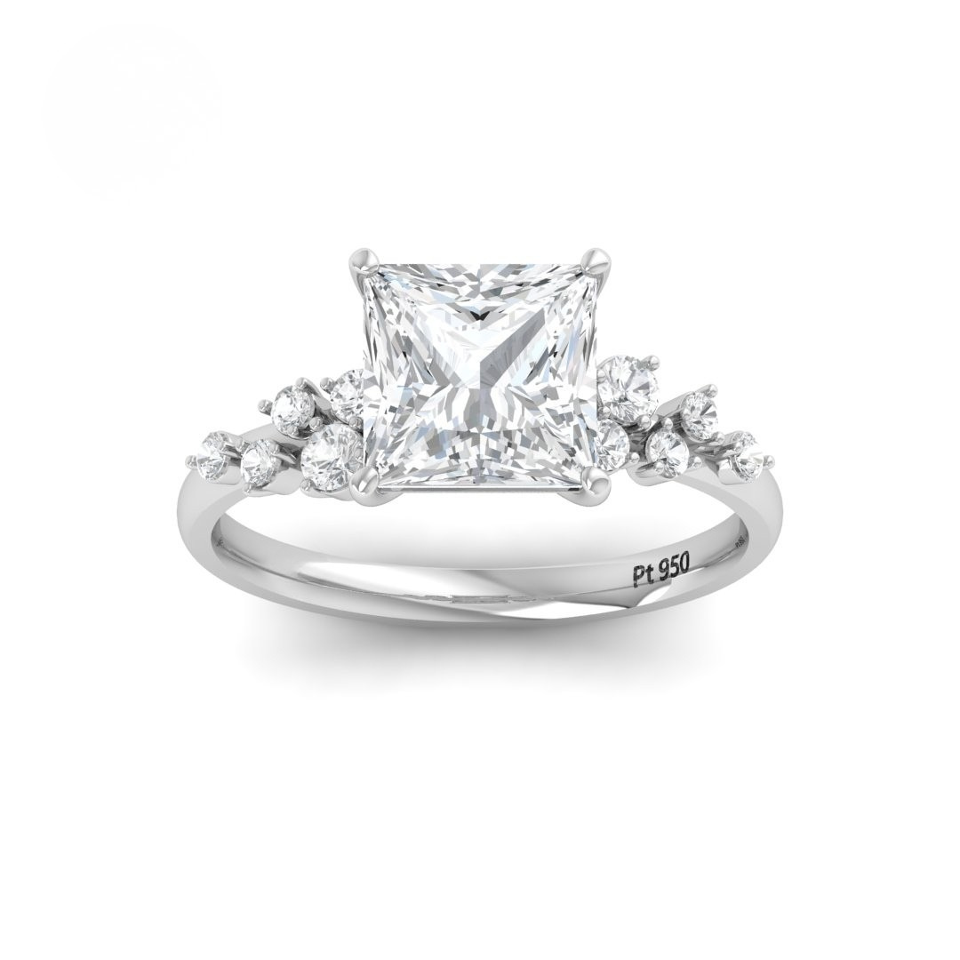 Lina Princess Cut Diamond Engagement Ring With Diamond Accent Band