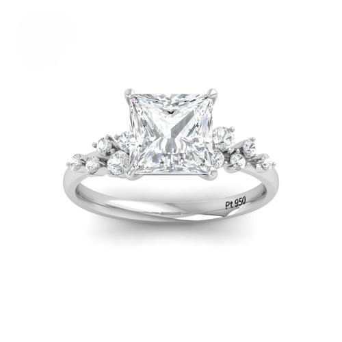 Load image 1 in gallery view. Lina Princess Cut Diamond Engagement Ring With Diamond Accent Band