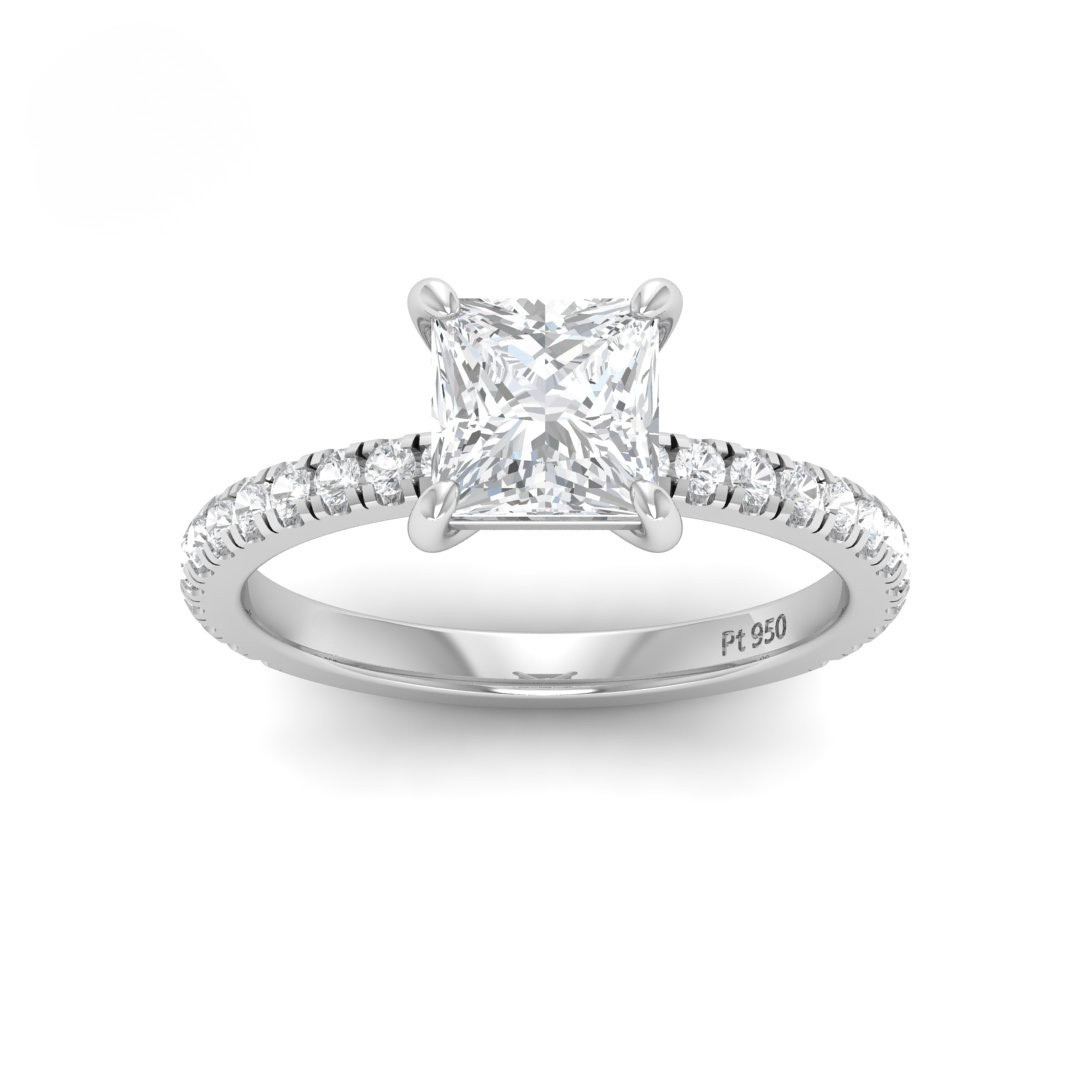 Athena Princess With Diamond Band Engagement Ring
