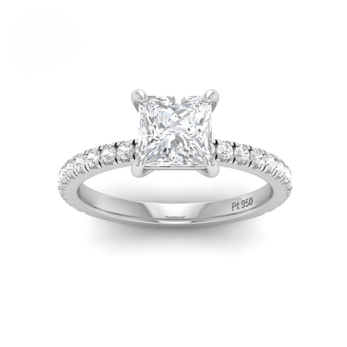 Load image 1 in gallery view. Athena Princess With Diamond Band Engagement Ring