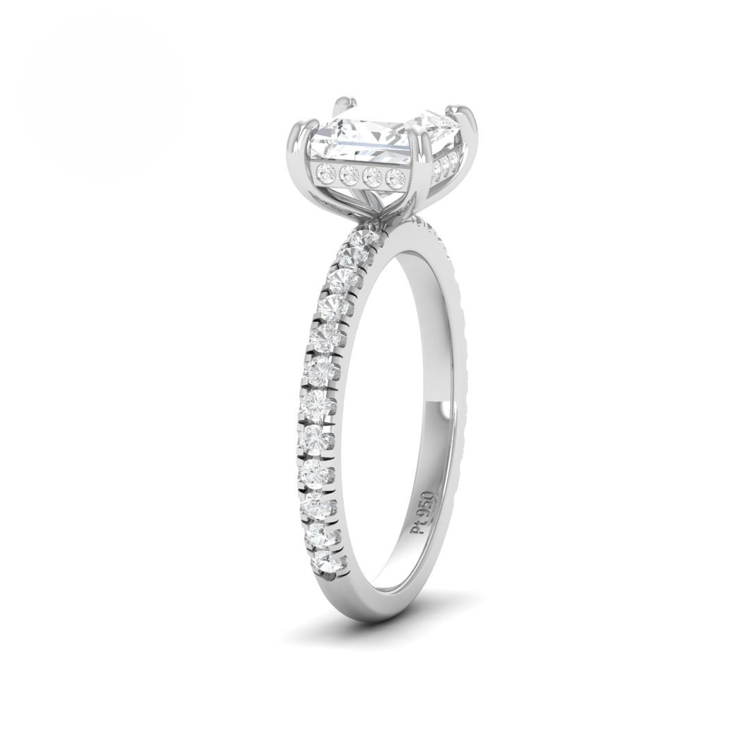Lila Princess Cut Diamond Engagement Ring with Diamond Hidden Halo and Diamond Band
