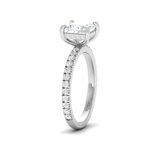 Load image 1 in gallery view. Lila Princess Cut Diamond Engagement Ring with Diamond Hidden Halo and Diamond Band