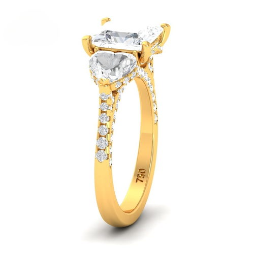 Load image 1 in gallery view. Vidhi Princess Cut Diamond Engagement Ring with Heart Cut Side Diamonds and 3D Diamond Band