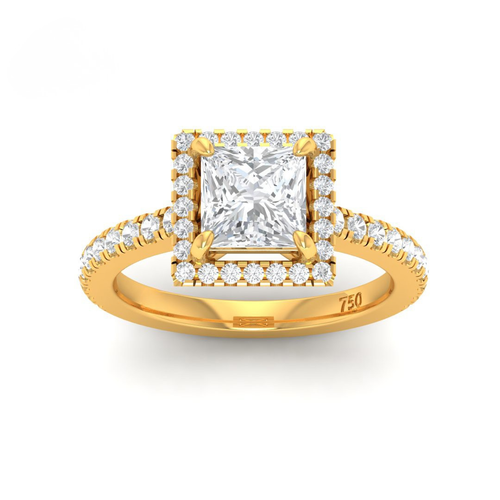 Load image 1 in gallery view. Belle Princess Cut Diamond Engagement Ring with Diamond Halo & Diamond Band