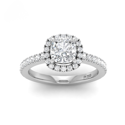 Load image 1 in gallery view. Belle Cushion Cut Diamond Engagement Ring with Diamond Halo & Diamond Band