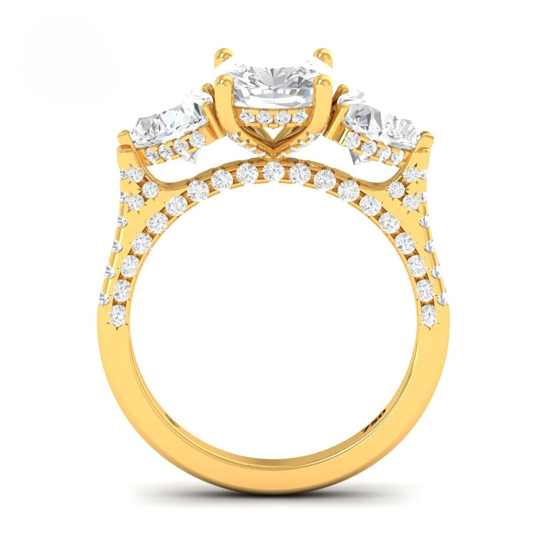 Vidhi Cushion Cut Diamond Engagement Ring with Heart Cut Side Diamonds and 3D Diamond Band