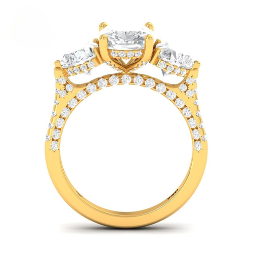 Load image 1 in gallery view. Vidhi Cushion Cut Diamond Engagement Ring with Heart Cut Side Diamonds and 3D Diamond Band