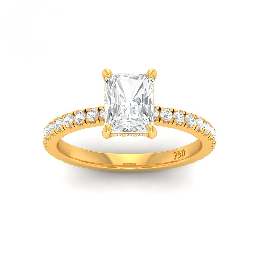 Lila Radiant Cut Diamond Engagement Ring with Diamond Hidden Halo and Diamond Band
