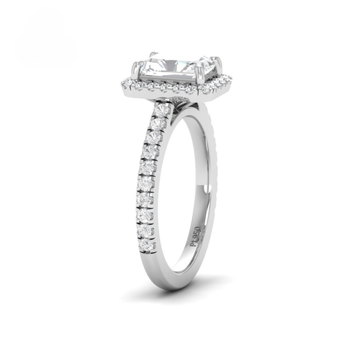 Load image 1 in gallery view. Belle Radiant Cut Diamond Engagement Ring with Diamond Halo & Diamond Band