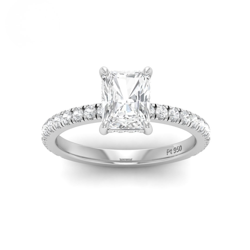 Load image 1 in gallery view. Lila Radiant Cut Diamond Engagement Ring with Diamond Hidden Halo and Diamond Band