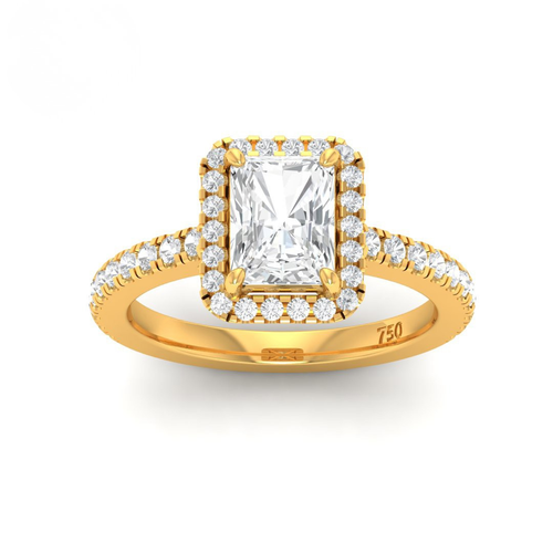 Load image 1 in gallery view. Belle Radiant Cut Diamond Engagement Ring with Diamond Halo & Diamond Band