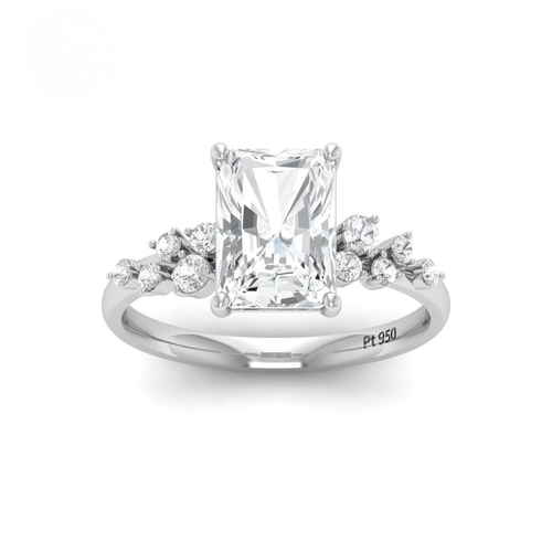 Load image 1 in gallery view. Lina Radiant Cut Diamond Engagement Ring With Diamond Accent Band