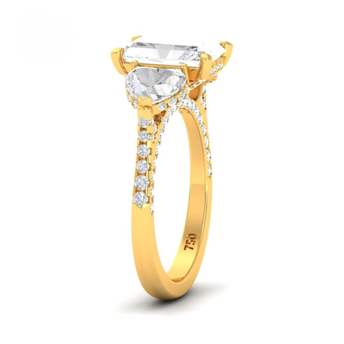 Load image 1 in gallery view. Vidhi Radiant Cut Diamond Engagement Ring with Heart Cut Side Diamonds and 3D Diamond Band