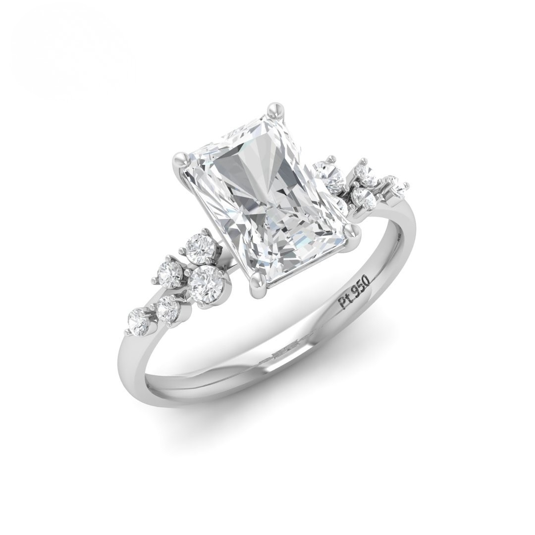 Lina Radiant Cut Diamond Engagement Ring With Diamond Accent Band