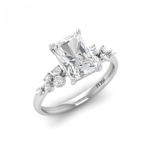 Load image 1 in gallery view. Lina Radiant Cut Diamond Engagement Ring With Diamond Accent Band