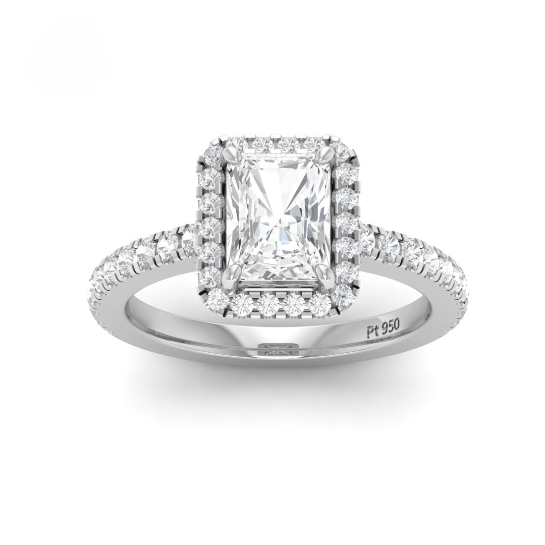 Belle Radiant Cut Diamond Engagement Ring with Diamond Halo & Diamond Band