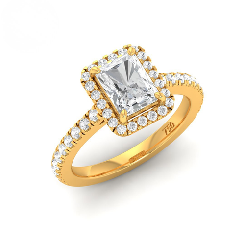 Load image 1 in gallery view. Belle Radiant Cut Diamond Engagement Ring with Diamond Halo & Diamond Band