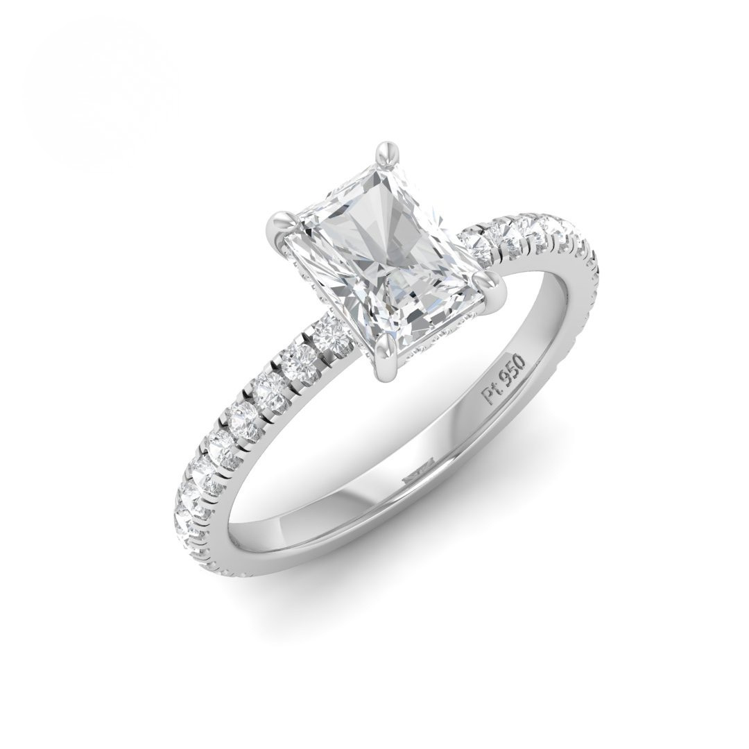 Lila Radiant Cut Diamond Engagement Ring with Diamond Hidden Halo and Diamond Band