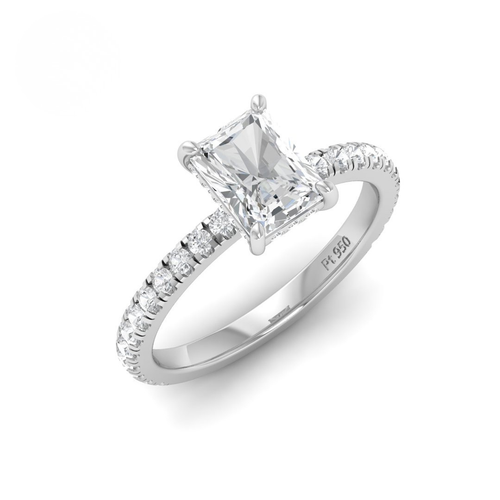 Load image 1 in gallery view. Lila Radiant Cut Diamond Engagement Ring with Diamond Hidden Halo and Diamond Band
