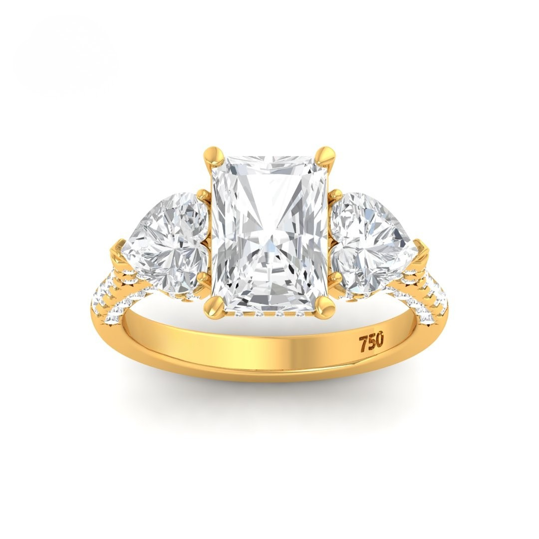 Vidhi Radiant Cut Diamond Engagement Ring with Heart Cut Side Diamonds and 3D Diamond Band