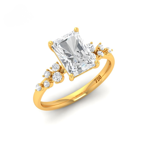 Load image 1 in gallery view. Lina Radiant Cut Diamond Engagement Ring With Diamond Accent Band