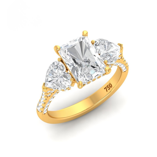 Load image 1 in gallery view. Vidhi Radiant Cut Diamond Engagement Ring with Heart Cut Side Diamonds and 3D Diamond Band