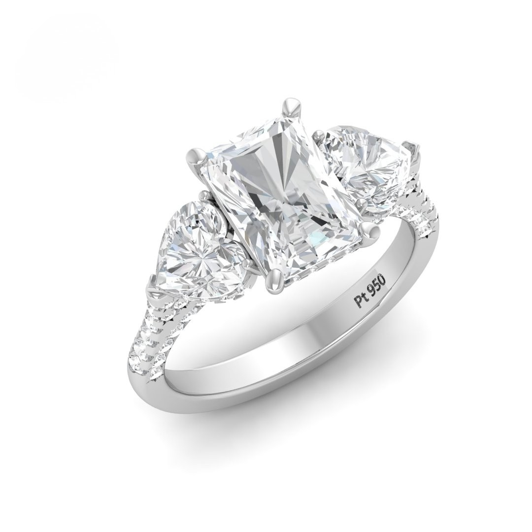 Vidhi Radiant Cut Diamond Engagement Ring with Heart Cut Side Diamonds and 3D Diamond Band