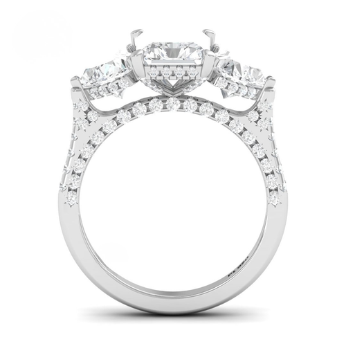 Load image 1 in gallery view. Vidhi Radiant Cut Diamond Engagement Ring with Heart Cut Side Diamonds and 3D Diamond Band