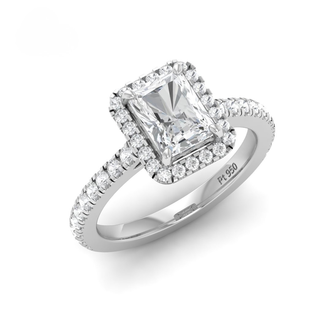 Belle Radiant Cut Diamond Engagement Ring with Diamond Halo & Diamond Band