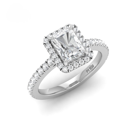Load image 1 in gallery view. Belle Radiant Cut Diamond Engagement Ring with Diamond Halo & Diamond Band
