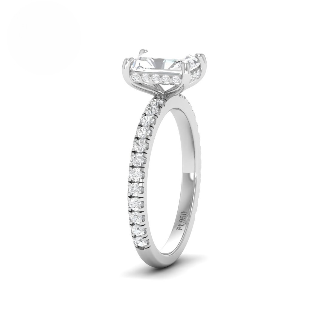 Lila Radiant Cut Diamond Engagement Ring with Diamond Hidden Halo and Diamond Band