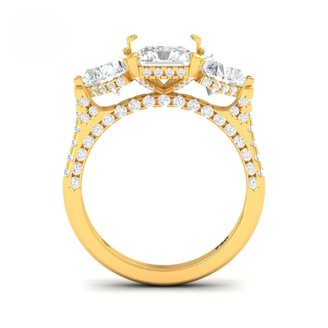 Vidhi Radiant Cut Diamond Engagement Ring with Heart Cut Side Diamonds and 3D Diamond Band