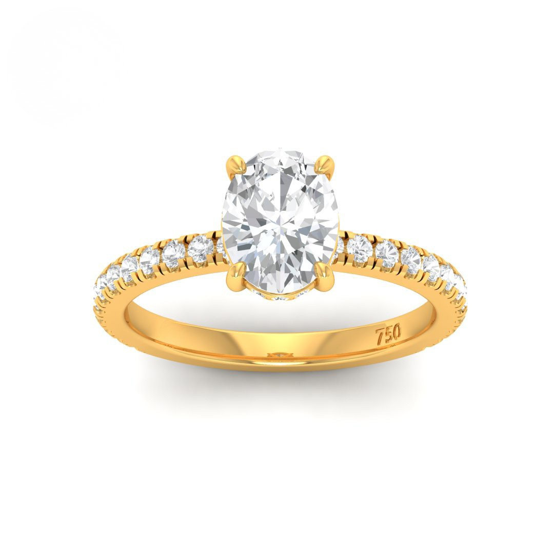 Lila Oval Cut Diamond Engagement Ring with Diamond Hidden Halo and Diamond Band