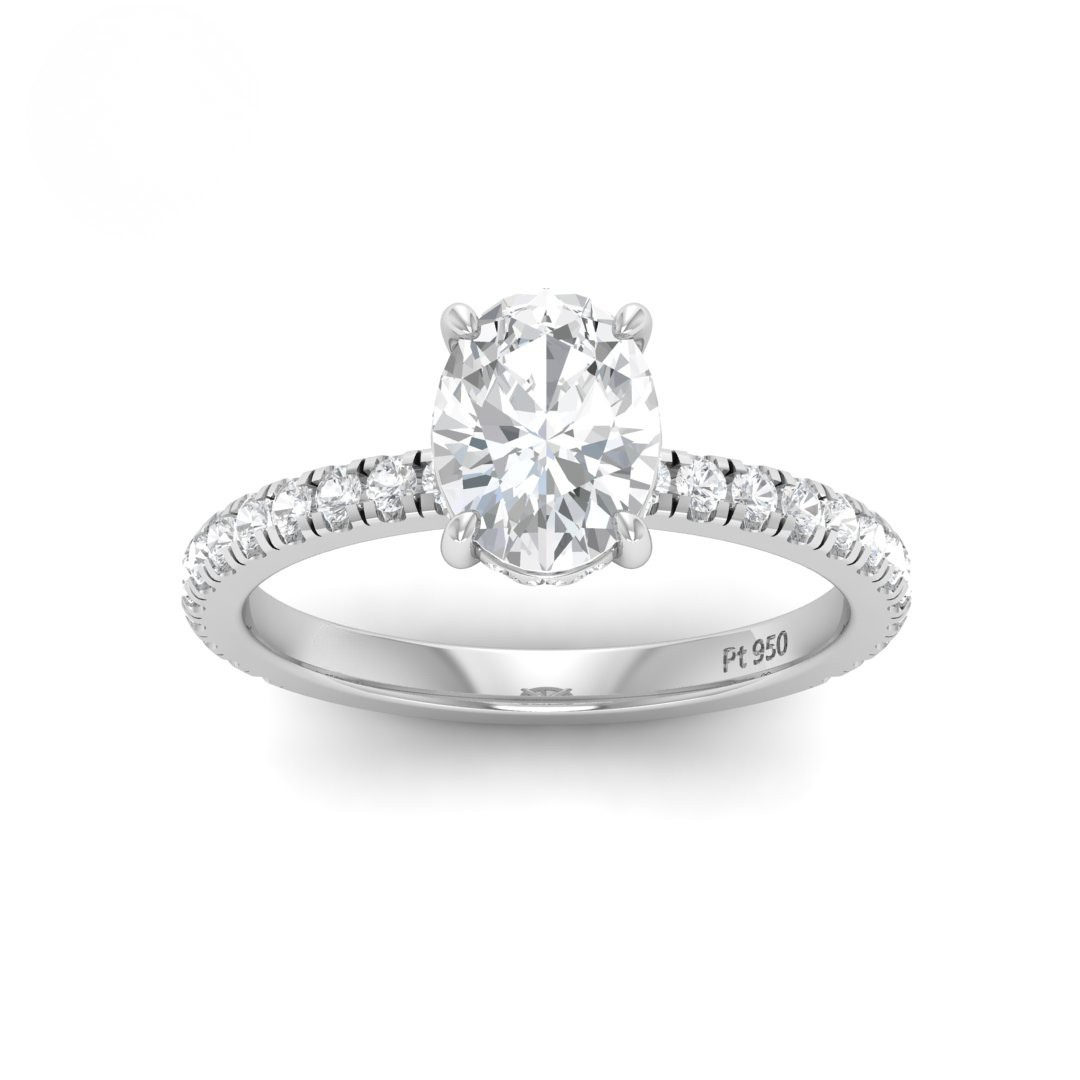 Lila Oval Cut Diamond Engagement Ring with Diamond Hidden Halo and Diamond Band