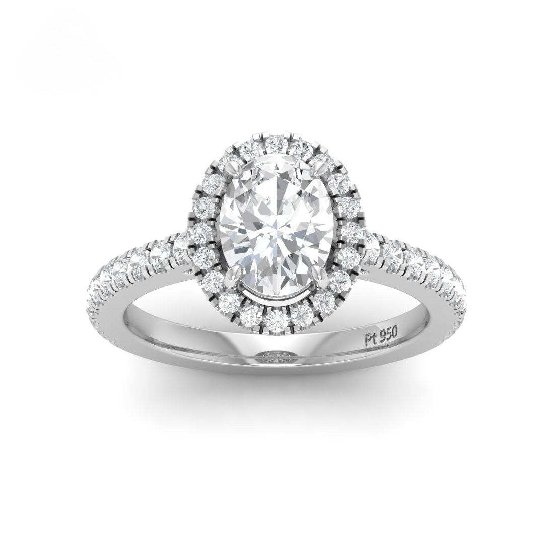 Belle Oval Cut Diamond Engagement Ring with Diamond Halo & Diamond Band