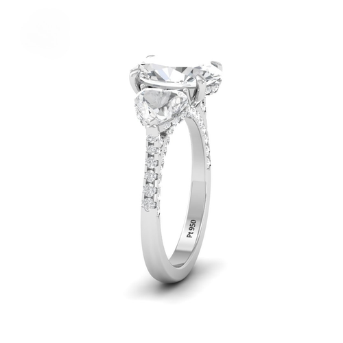 Load image 1 in gallery view. Vidhi Oval Cut Diamond Engagement Ring with Heart Cut Side Diamonds and 3D Diamond Band