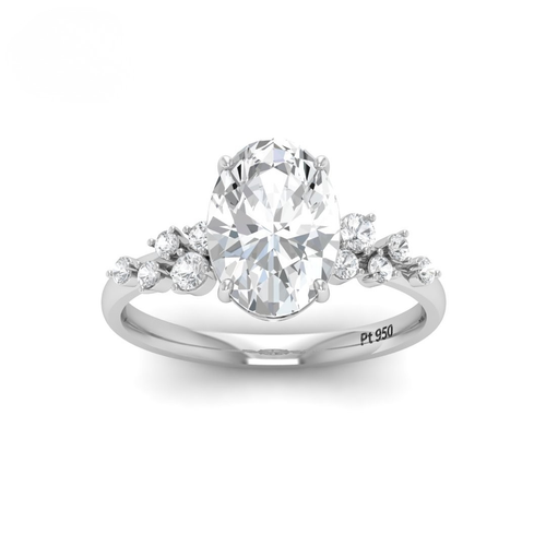 Load image 1 in gallery view. Lina Oval Cut Diamond Engagement Ring With Diamond Accent Band