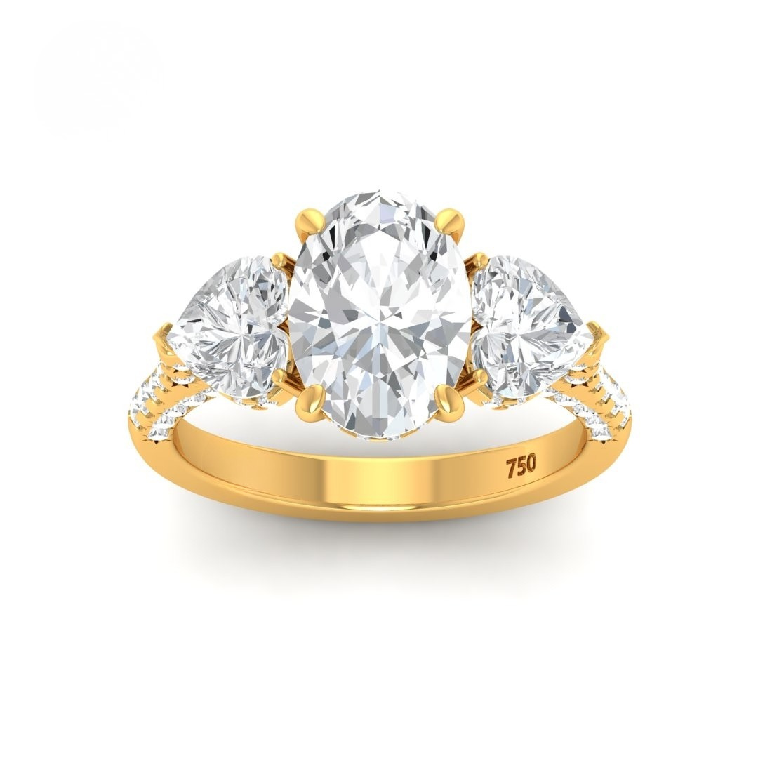 Vidhi Oval Cut Diamond Engagement Ring with Heart Cut Side Diamonds and 3D Diamond Band