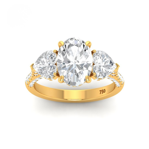 Load image 1 in gallery view. Vidhi Oval Cut Diamond Engagement Ring with Heart Cut Side Diamonds and 3D Diamond Band