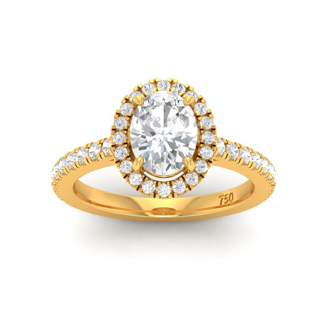 Belle Oval Cut Diamond Engagement Ring with Diamond Halo & Diamond Band