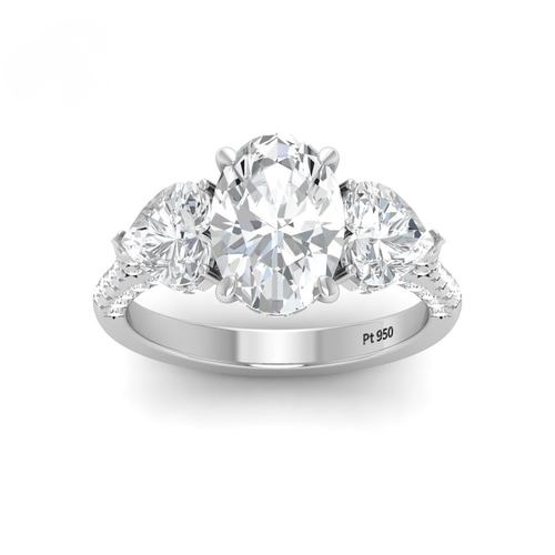 Load image 1 in gallery view. Vidhi Oval Cut Diamond Engagement Ring with Heart Cut Side Diamonds and 3D Diamond Band