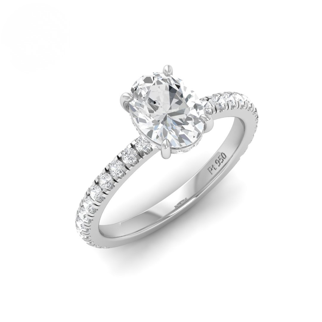 Lila Oval Cut Diamond Engagement Ring with Diamond Hidden Halo and Diamond Band