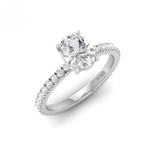 Load image 1 in gallery view. Lila Oval Cut Diamond Engagement Ring with Diamond Hidden Halo and Diamond Band