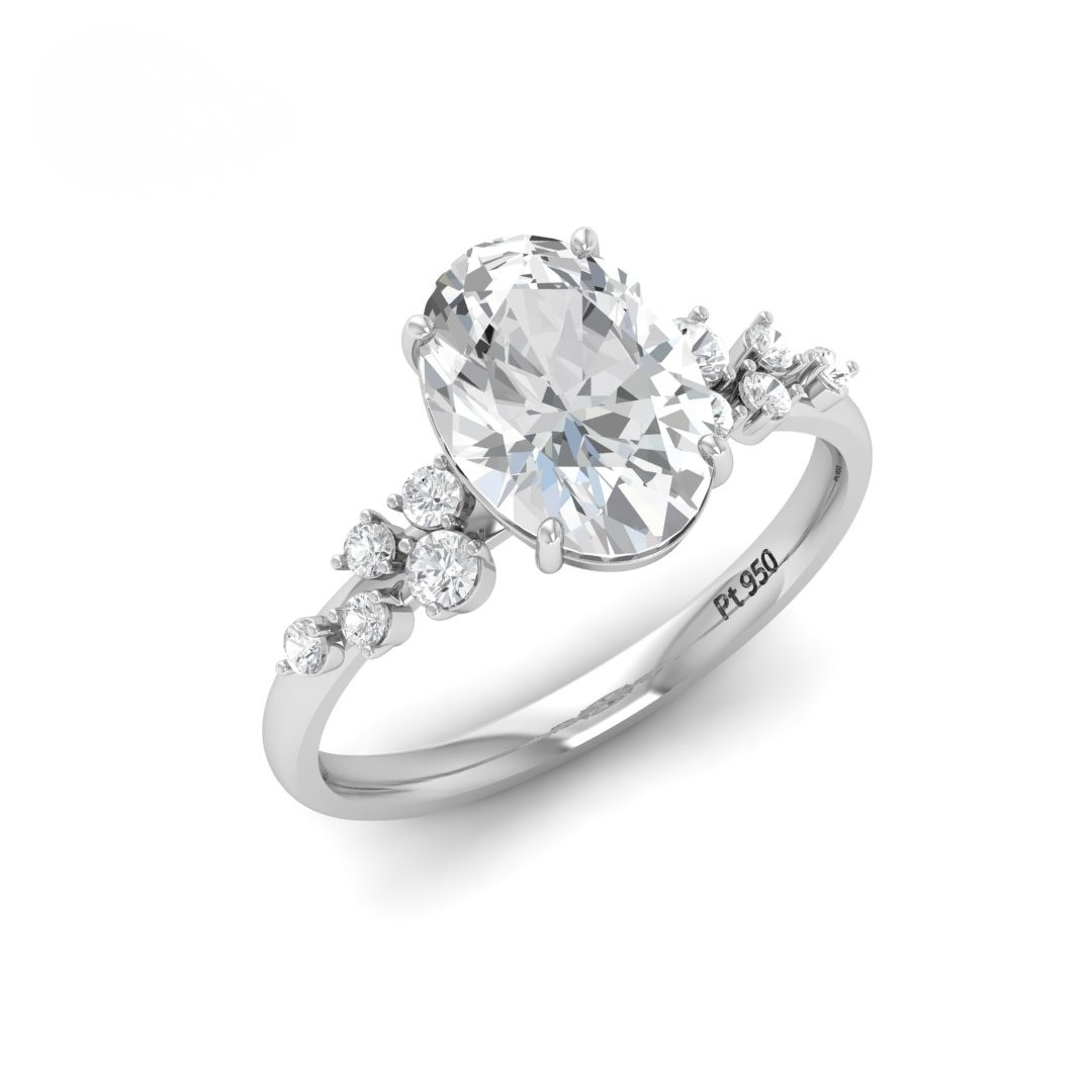 Lina Oval Cut Diamond Engagement Ring With Diamond Accent Band