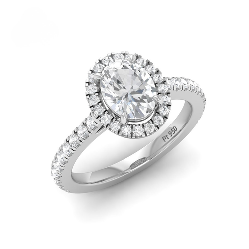 Load image 1 in gallery view. Belle Oval Cut Diamond Engagement Ring with Diamond Halo & Diamond Band