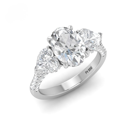 Load image 1 in gallery view. Vidhi Oval Cut Diamond Engagement Ring with Heart Cut Side Diamonds and 3D Diamond Band
