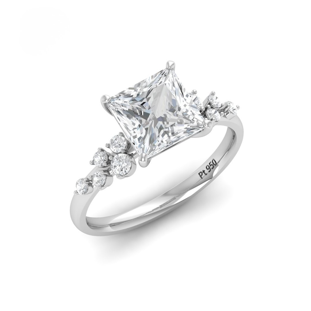 Lina Princess Cut Diamond Engagement Ring With Diamond Accent Band