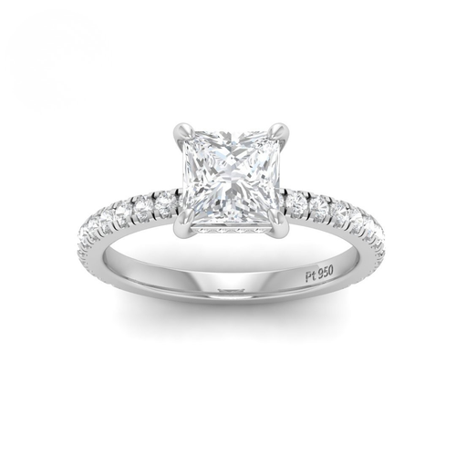 Load image 1 in gallery view. Lila Princess Cut Diamond Engagement Ring with Diamond Hidden Halo and Diamond Band