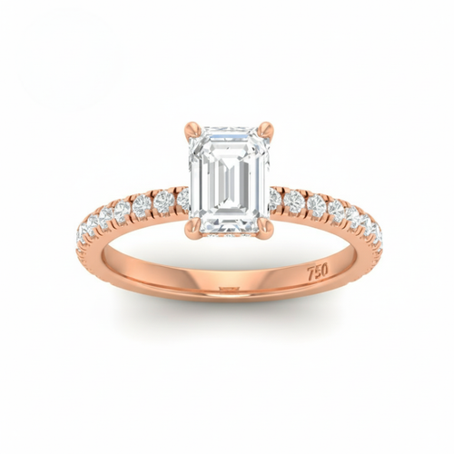 Load image 1 in gallery view. Lila Emerald Cut Diamond Engagement Ring with Diamond Hidden Halo and Diamond Band
